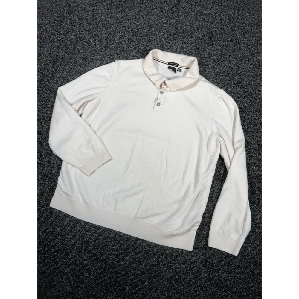Hugo Boss Knit Polo Sweater Men's Small Ivory Virgin Wool Preppy Designer L/S‎